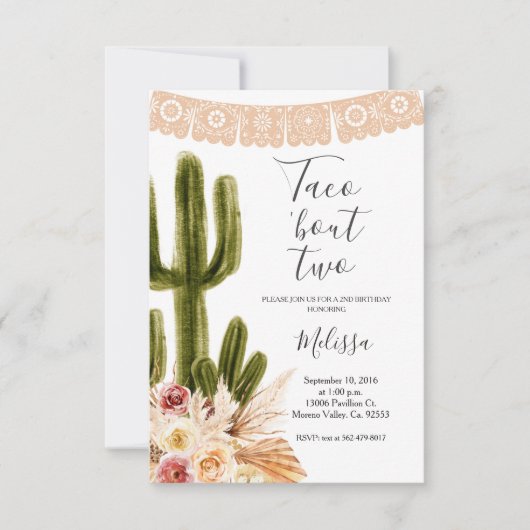 Invitation pour deux ans d'anniversaire Boho Fiest (Devant)