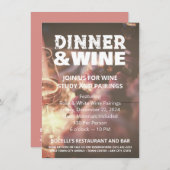Invitation pour dîner rustique avec photo et vin (Devant / Derrière)