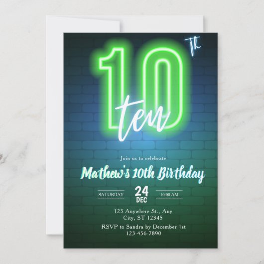 Invitation pour dixième anniversaire Neon (Devant)