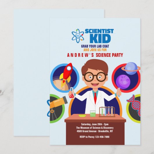 Invitation pour enfant scientifique (Devant / Derrière)