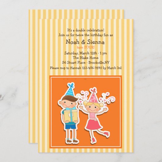 Invitation pour enfants d'anniversaire (Devant / Derrière)