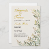 Invitation Pour Événement Vert Avec Doré (Devant / Derrière)