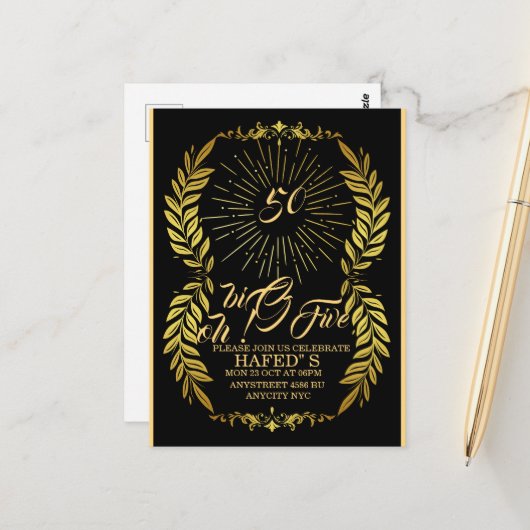 Invitation pour fête d'anniversaire 50 ans modèle  (Devant/Arrière en situation)