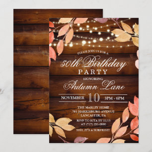 Invitation pour fête d'anniversaire adulte automne