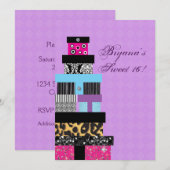 Invitation pour fête d'anniversaire Chic Cadeaux E (Devant / Derrière)