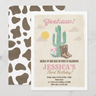 Invitation pour fête d'anniversaire Cowgirl Pink F