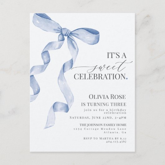 Invitation pour fête d'anniversaire de fille au nœ (Devant)