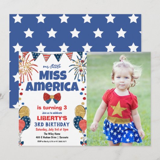 Invitation pour fête d'anniversaire du 14 juillet (Devant / Derrière)