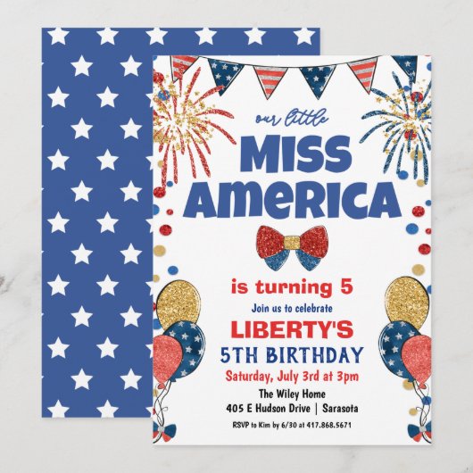 Invitation pour fête d'anniversaire du 14 juillet (Devant / Derrière)
