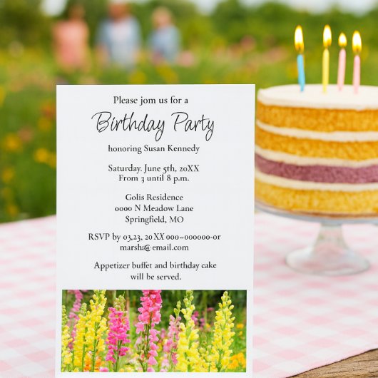 Invitation pour fête d'anniversaire fleur jaune ro