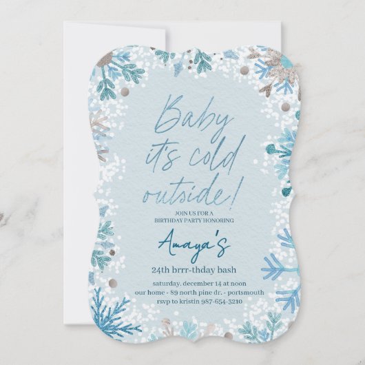 Invitation pour fête d'anniversaire hivernale avec (Devant)