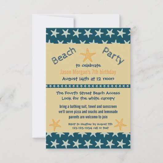 Invitation pour fête d'anniversaire Navy Starfish (Devant)
