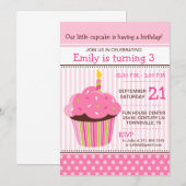 Invitation pour fête d'anniversaire rose Cupcake (Devant / Derrière)