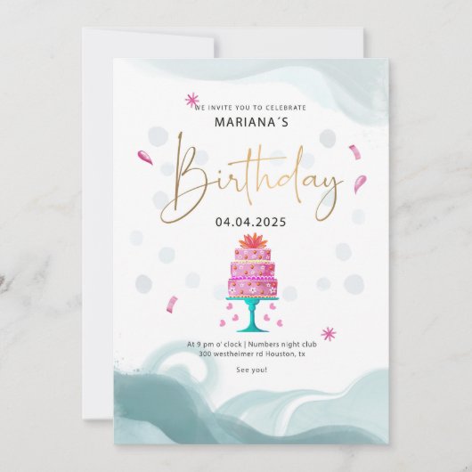 Invitation pour fête d'anniversaire | Thème gâteau (Devant)