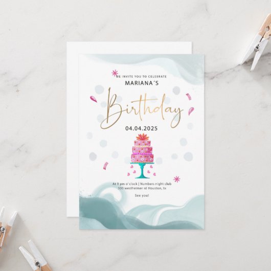 Invitation pour fête d'anniversaire | Thème gâteau (Devant/Arrière en situation)