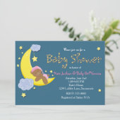 Invitation pour Fête de Bébé Fille Ourson Lune Éto (Debout devant)