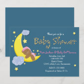 Invitation pour Fête de Bébé Fille Ourson Lune Éto (Devant / Derrière)