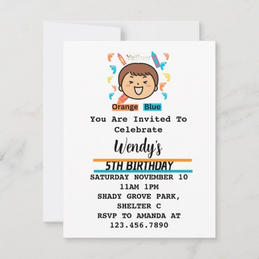 Invitation pour fête d'enfants Empreintes (Devant)