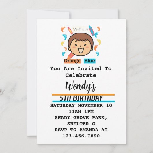 Invitation pour fête d'enfants Empreintes (Devant)