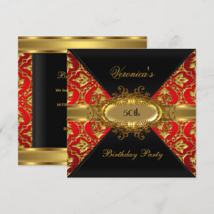 Invitation pour fête des 50 ans rouge or noir dama