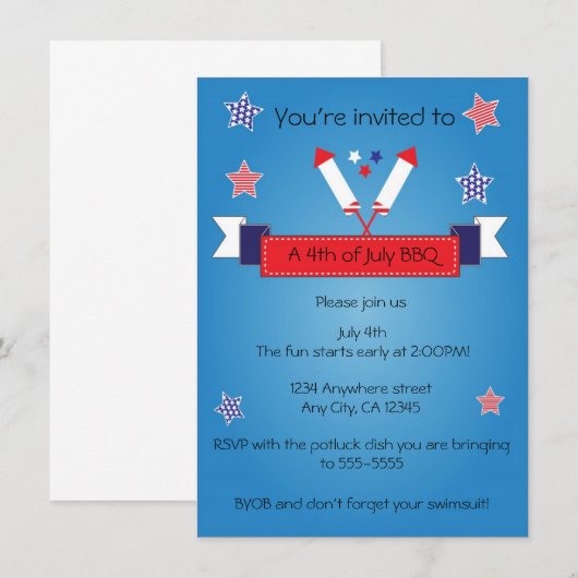 Invitation pour feu d'artifice patriotique du 4 ju (Devant / Derrière)