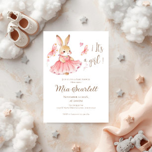 Invitation pour fille à une baby shower Lapin Rose