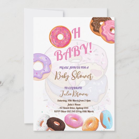 Invitation pour fille de Baby Shower Donut (Devant)
