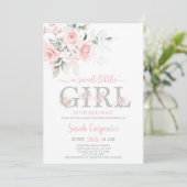 Invitation pour fille de Baby Shower Fleurie Rose  (Debout devant)