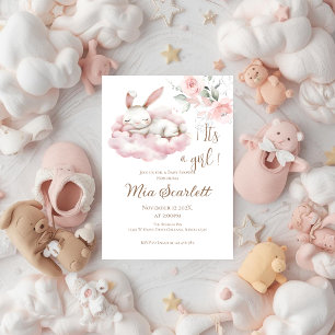 Invitation pour fille pour Baby Shower Lapin Rose