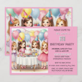 Invitation pour filles avec ballons roses pour 8e  (Devant / Derrière)