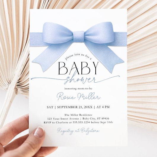 Invitation pour garçon à la baby shower au ruban b