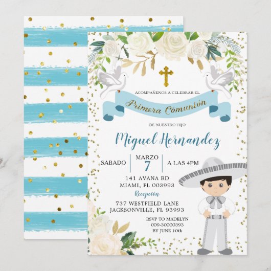 Invitation pour garçon mexicain de première commun (Devant / Derrière)