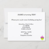 Invitation pour gâteau d'anniversaire 10 ans avec  (Dos)