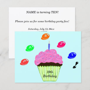Invitation pour gâteau d'anniversaire 10 ans avec