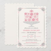 Invitation pour gâteau d'anniversaire à fleurs en  (Devant / Derrière)