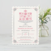 Invitation pour gâteau d'anniversaire à fleurs en  (Debout devant)