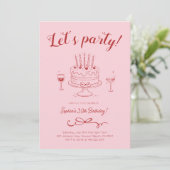 Invitation pour gâteau d'anniversaire rose cerise  (Debout devant)