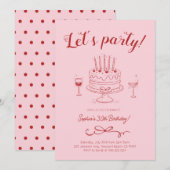 Invitation pour gâteau d'anniversaire rose cerise  (Devant / Derrière)