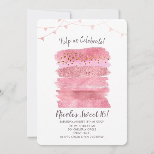 Invitation pour gâteau d'anniversaire Sweet 16 (Devant)