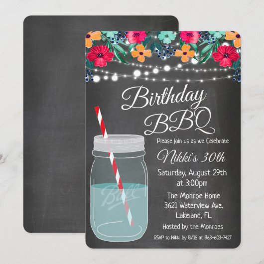 Invitation pour jar Mason BBQ d'anniversaire pour  (Devant / Derrière)