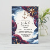 Invitation Pour Knot Bateau Navire Marine Blue Fête des marié (Debout devant)