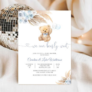 Invitation pour la Baby Shower Ourson Bleu en Pelu