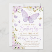 Invitation pour la Baby Shower Papillon Violet Fil (Devant)