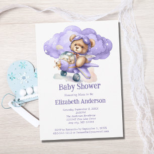 Invitation pour la baby shower Teddy Bear Airplane