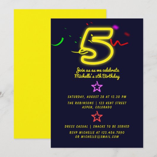 Invitation pour la cinquième fête d'anniversaire a (Devant / Derrière)