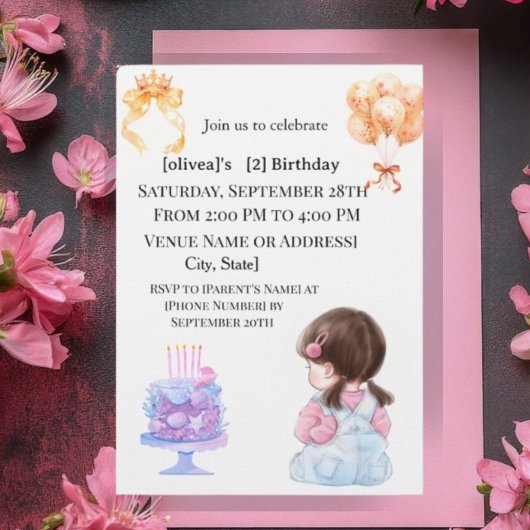 Invitation pour la douce fête d'anniversaire de de