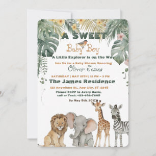 Invitation pour la douche bébé garçon Safari Tropi