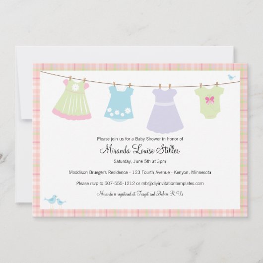 Invitation pour la douche de bébé (fille) Baby Cot (Devant)