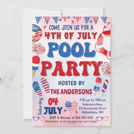 Invitation pour la fête au bord de la piscine le 4 (Devant)