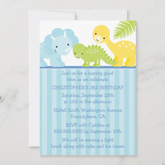Invitation pour la fête d'anniversaire de dinosaur (Devant)
